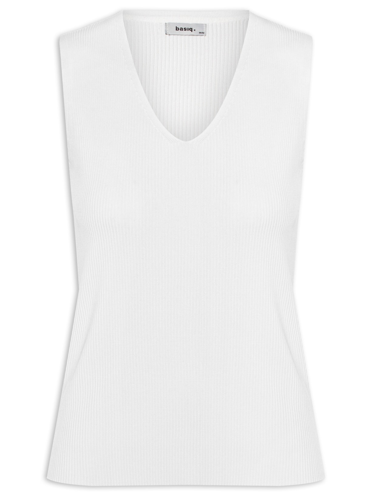 Blusa Feminina Tricot Decote V Sem Manga - Off White