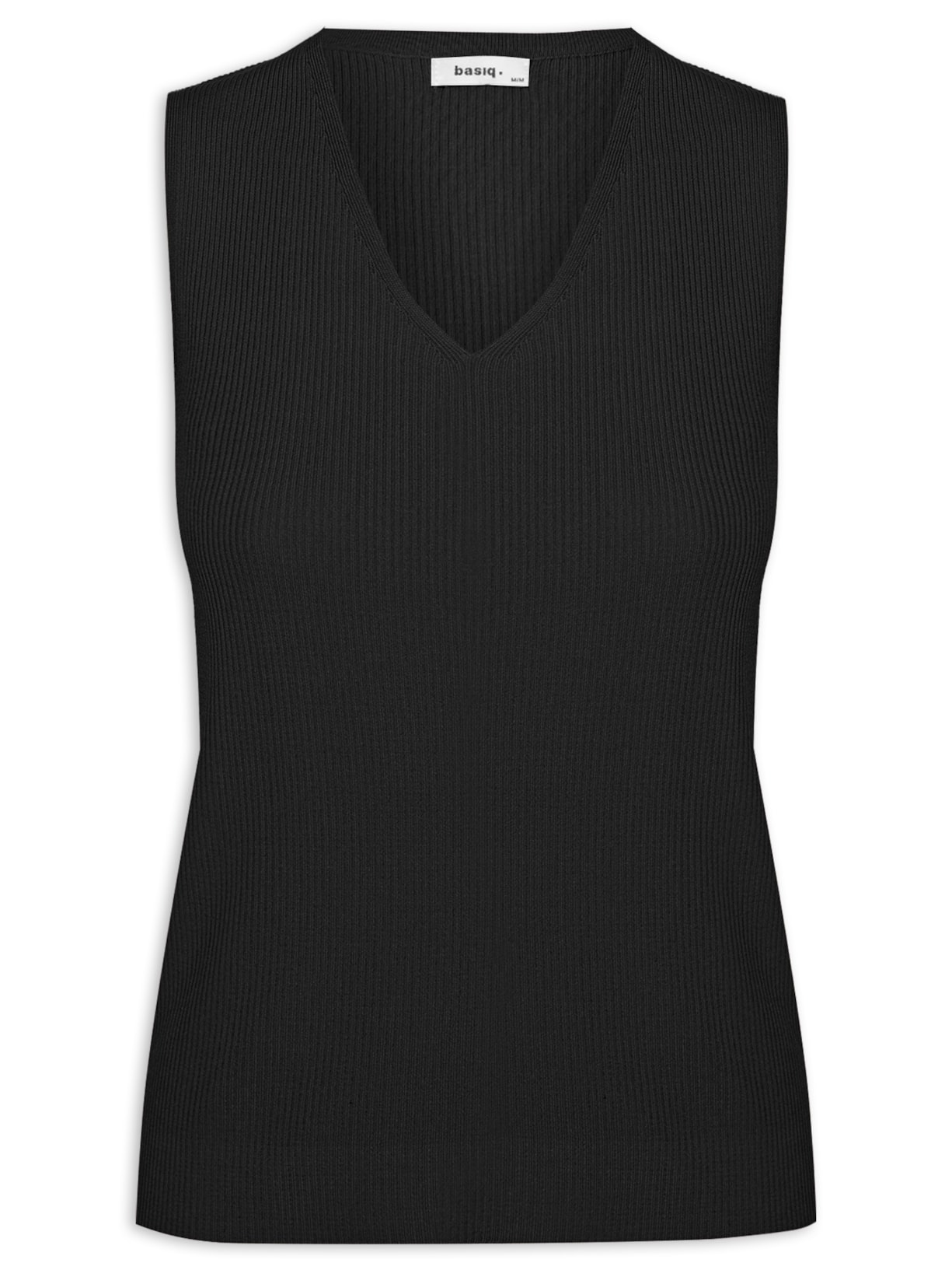 Blusa Feminina Tricot Decote V Sem Manga - Preto