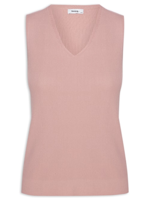 Blusa Feminina Tricot Decote V Sem Manga - Rosa