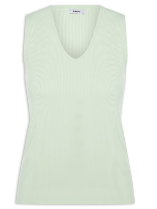 Blusa Feminina Tricot Decote V Sem Manga - Verde