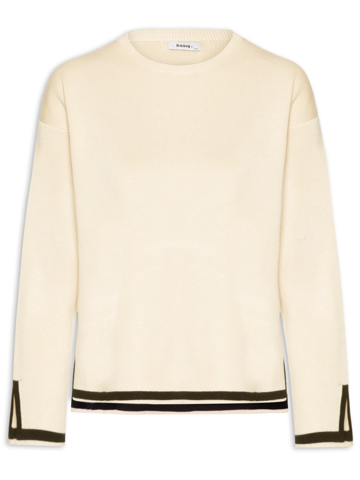 Blusa Feminina Tricot Detalhe Bicolor - Bege