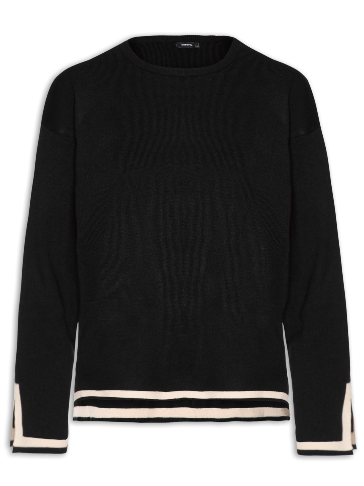 Blusa Feminina Tricot Detalhe Bicolor - Preto