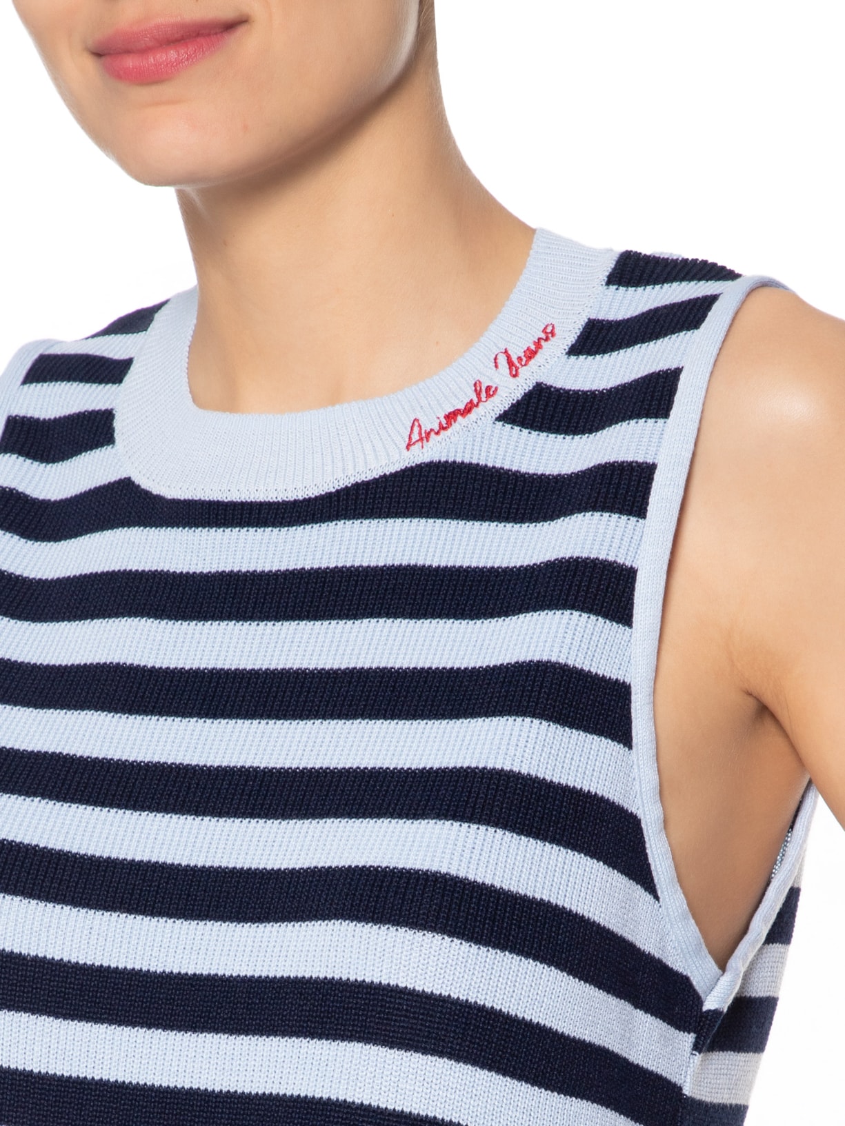 Blusa Feminina Tricot Detalhe Gola Azul Animale Jeans