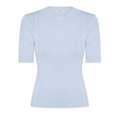 Blusa Feminina Tricot Detalhe Nervura - Azul