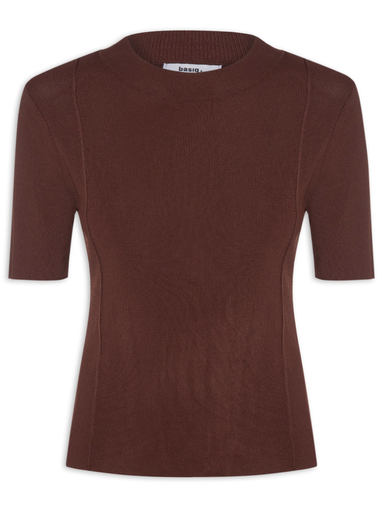 Blusa Feminina Tricot Detalhe Nervura Marrom Basiq