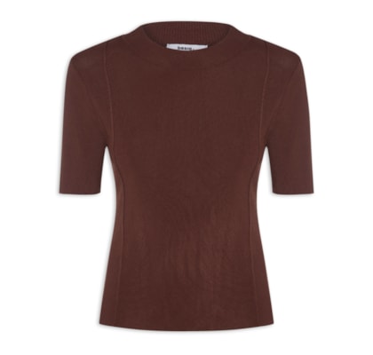 Blusa Feminina Tricot Detalhe Nervura - Marrom