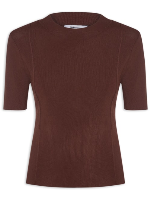 Blusa Feminina Tricot Detalhe Nervura - Marrom