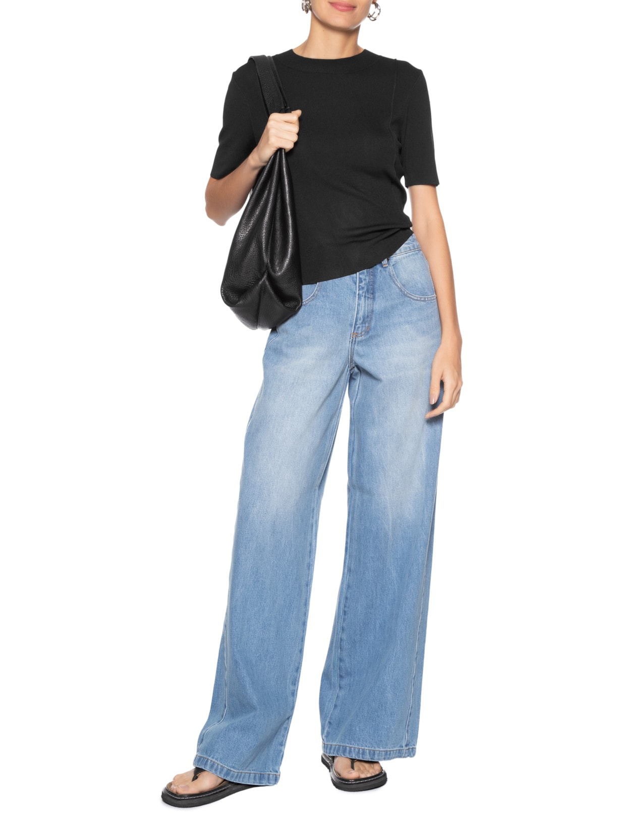 Blusa Feminina Tricot Detalhe Nervura Preto Basiq