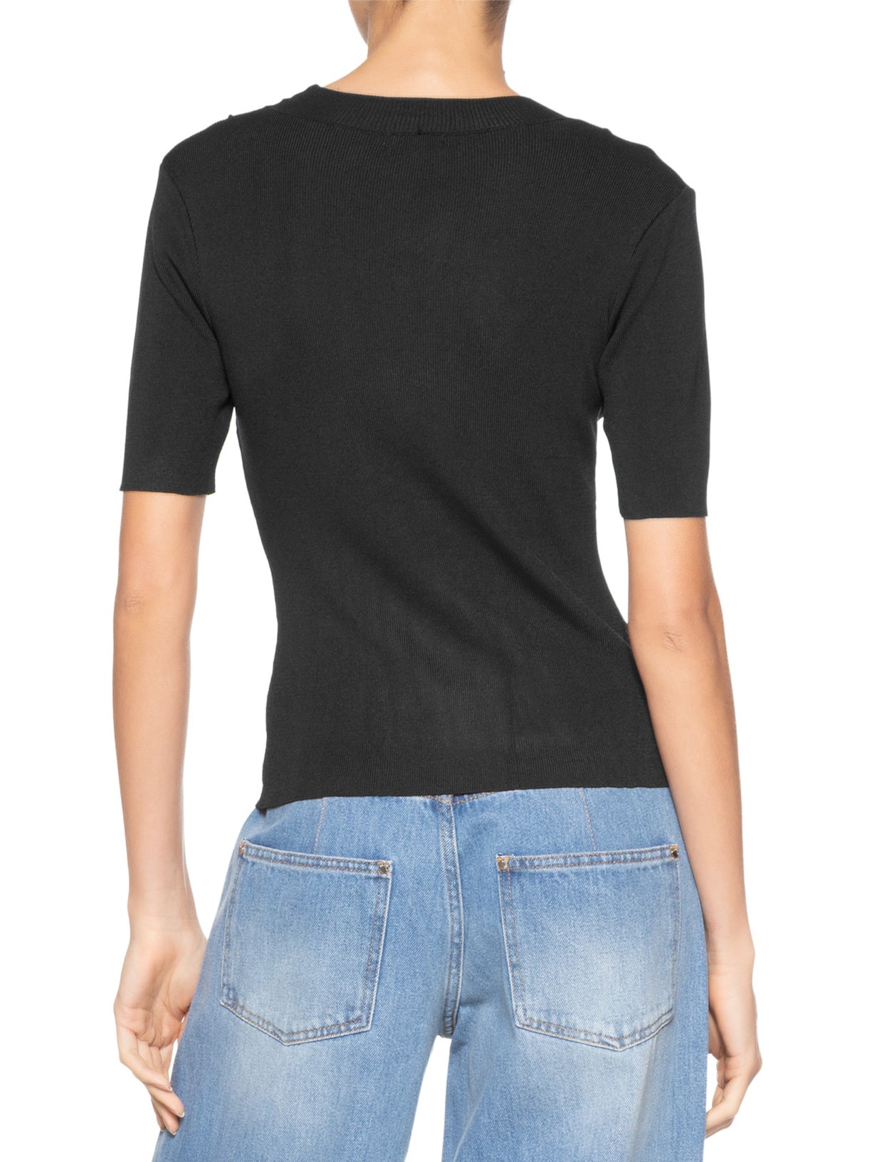 Blusa Feminina Tricot Detalhe Nervura Preto Basiq