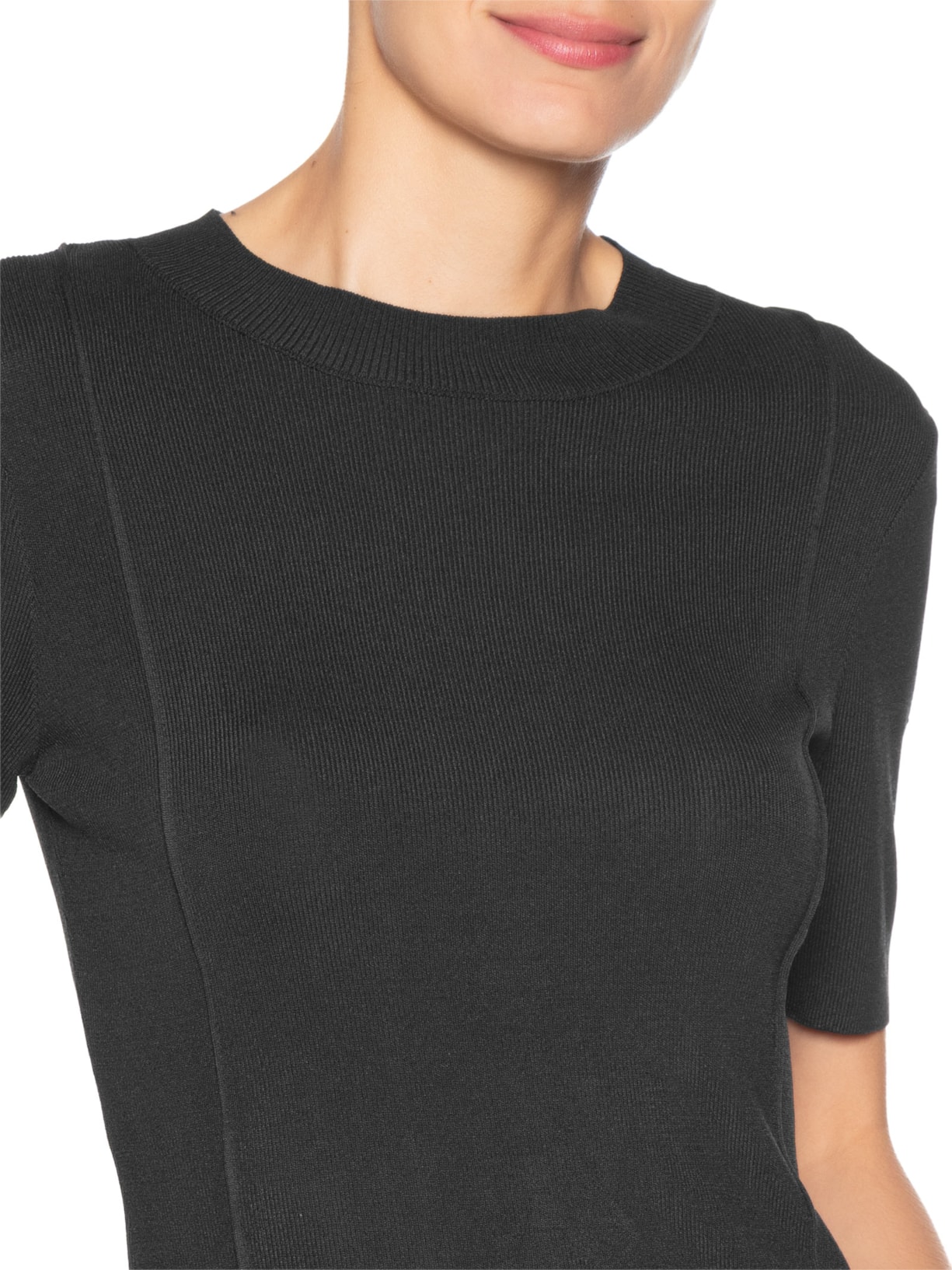 Blusa Feminina Tricot Detalhe Nervura Preto Basiq