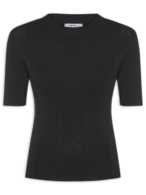 Blusa Feminina Tricot Detalhe Nervura - Preto