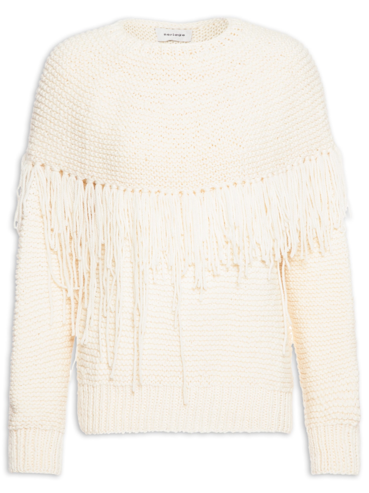 Blusa Feminina Tricot Ecotece Com Pala Franjas - Bege