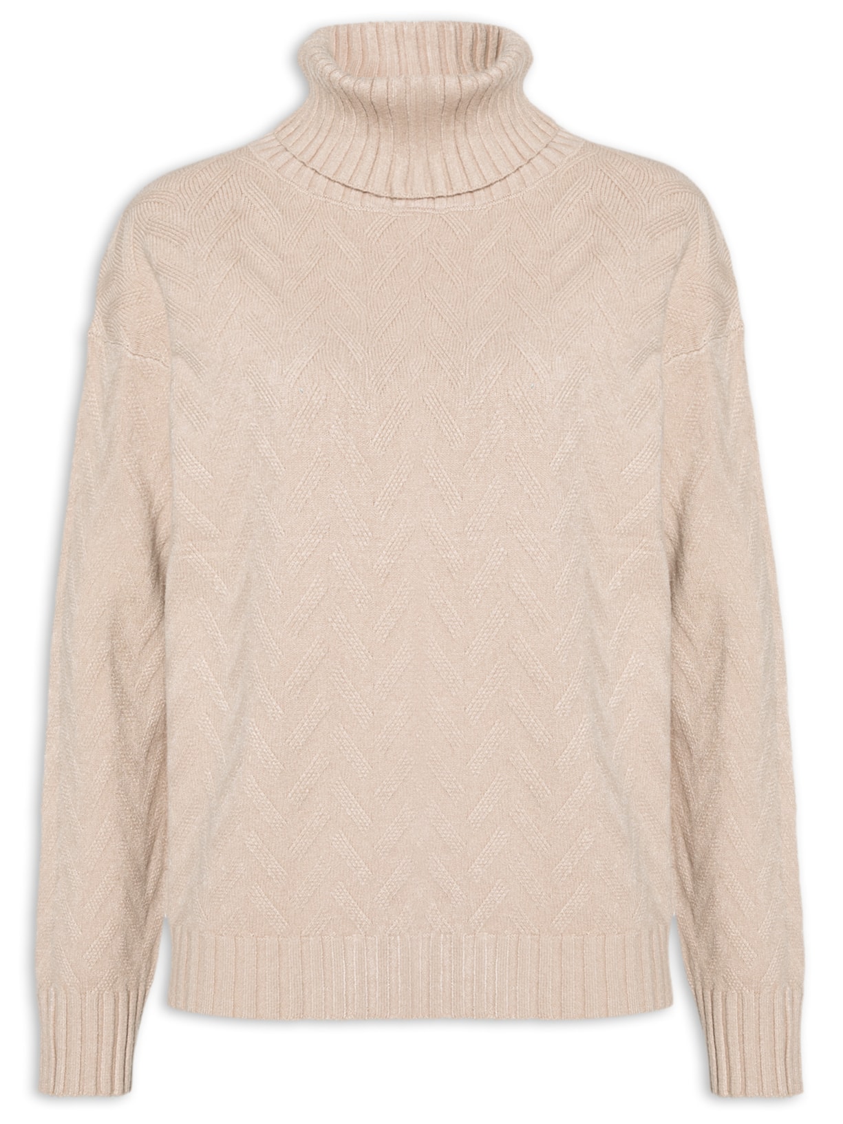 Blusa Feminina Tricot Feminina Com Manga Longa e Gola Alta - Bege