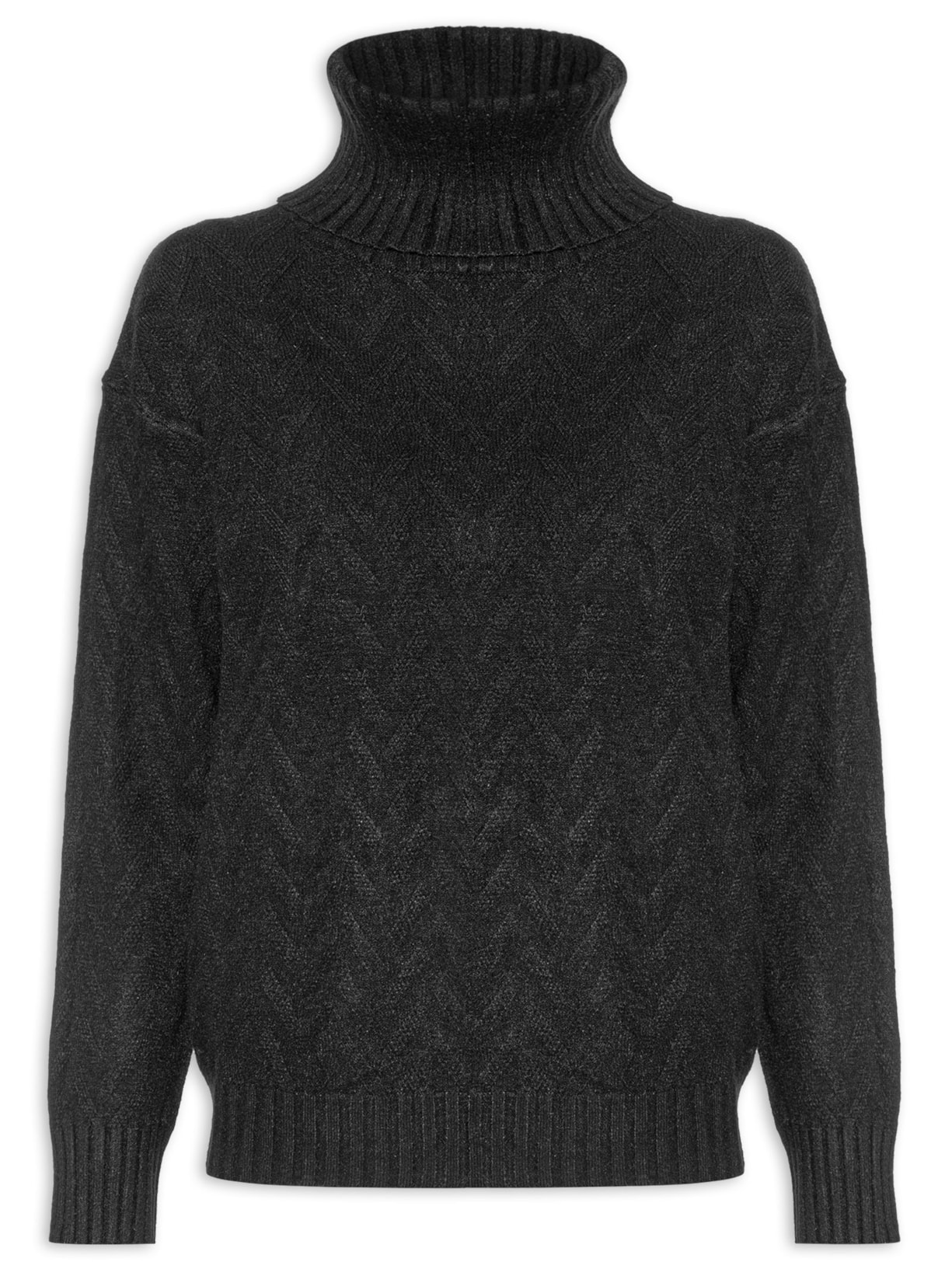 Blusa Feminina Tricot Feminina Com Manga Longa e Gola Alta - Preto