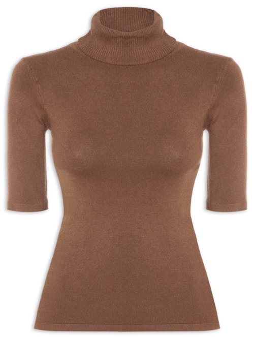 Blusa Feminina Tricot Gola Alta – Marrom