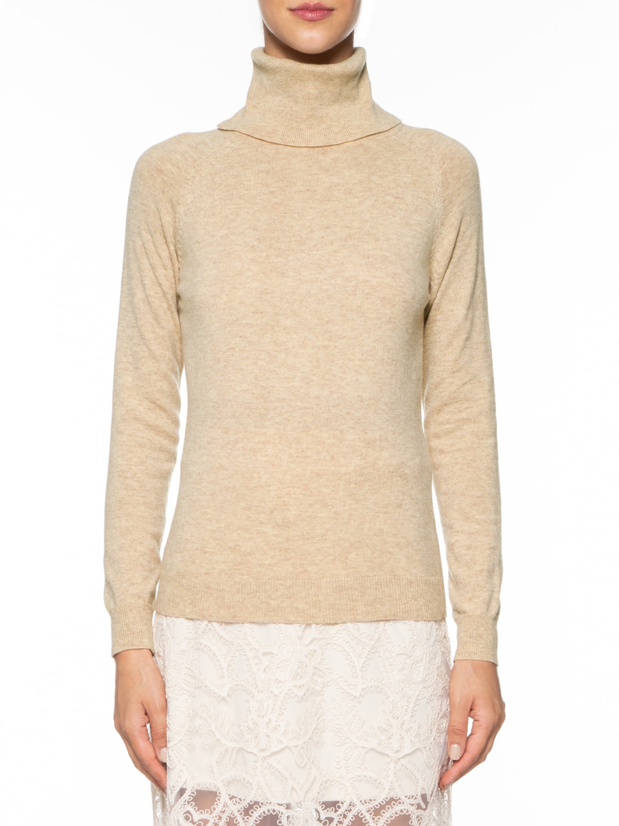 Blusa Feminina Tricot Gola Alta Bege Mixed