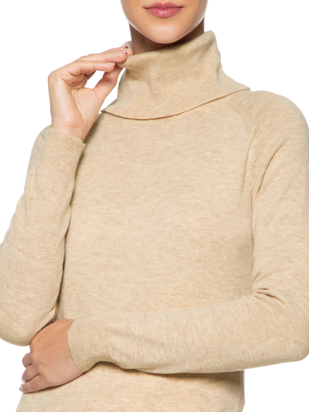 Blusa Feminina Tricot Gola Alta Bege Mixed