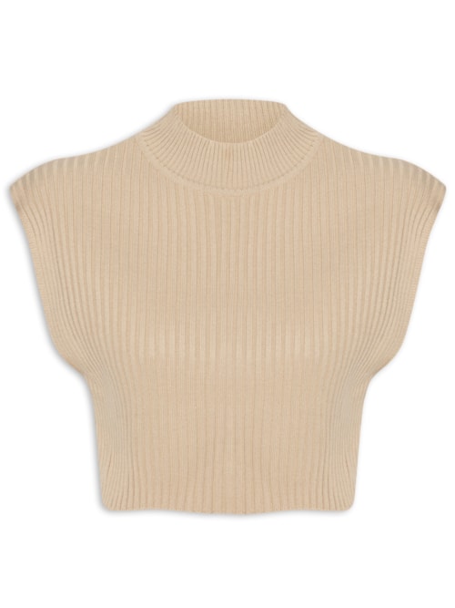 Blusa Feminina Tricot Gola Alta - Bege