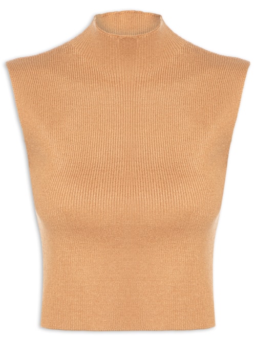 Blusa Feminina Tricot Gola Alta - Bege