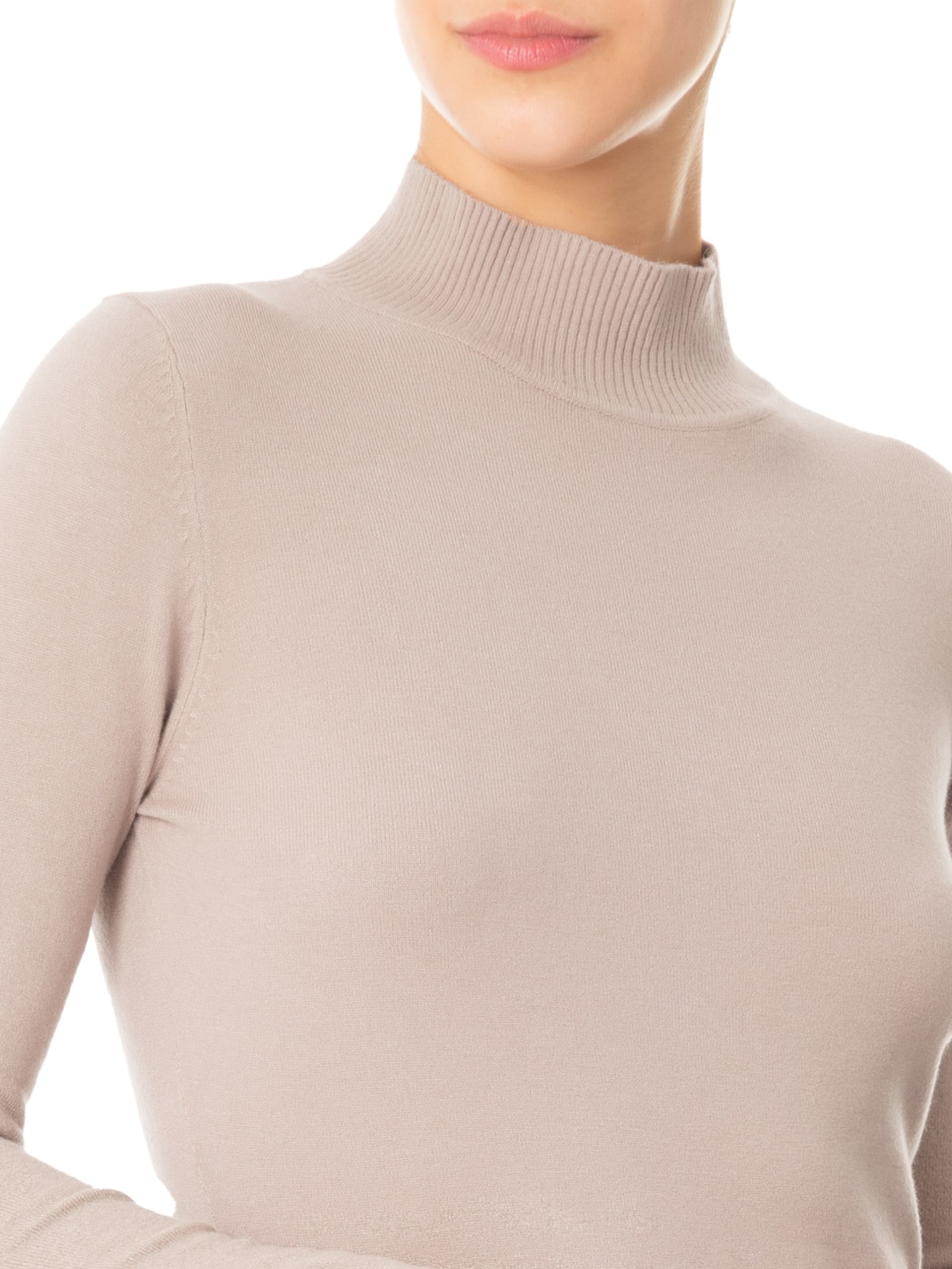 Blusa Feminina Tricot Gola Alta Bege Market 33