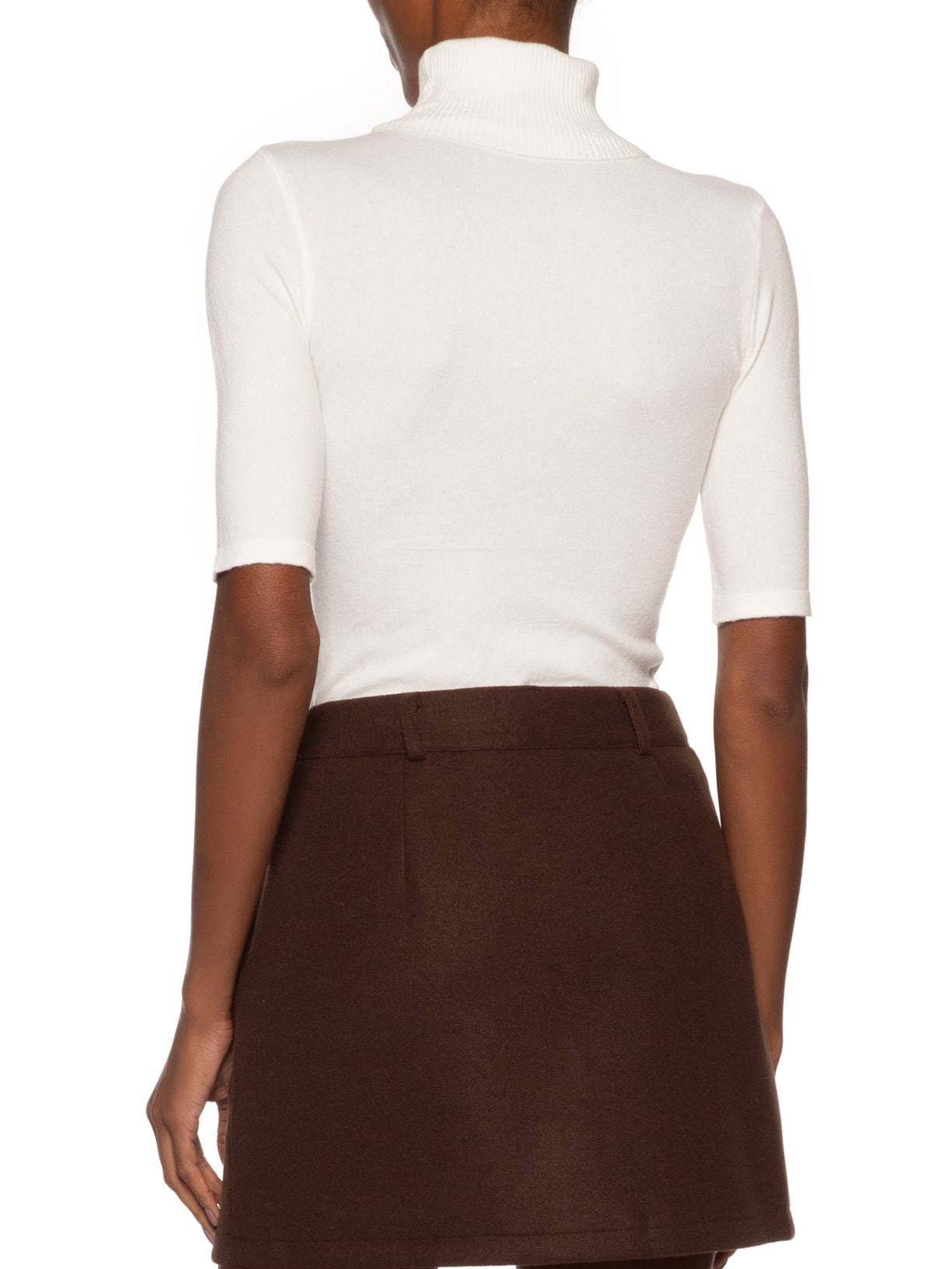 Blusa Feminina Tricot Gola Alta Branco Basiq