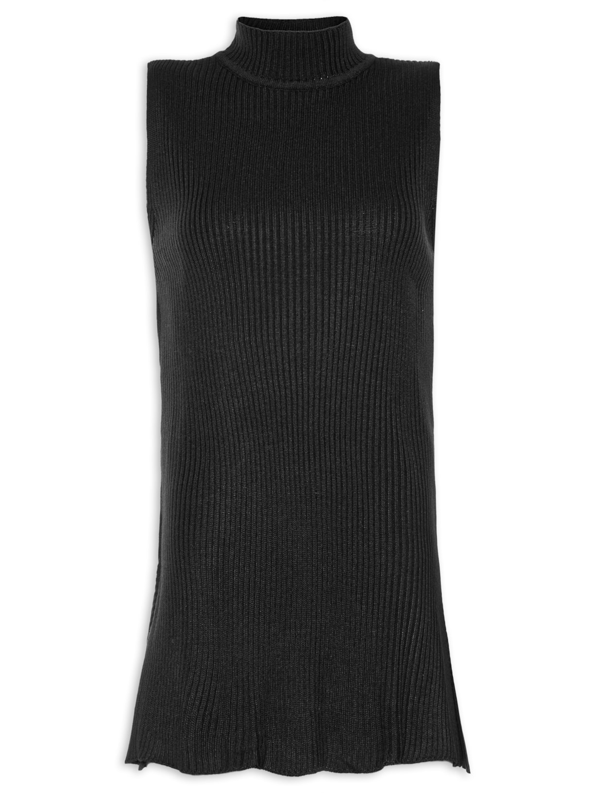 Blusa Feminina Tricot Gola Alta Canelada - Preto