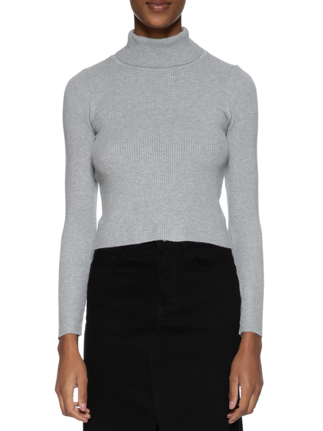 Blusa Feminina Tricot Gola Alta Cinza Basiq