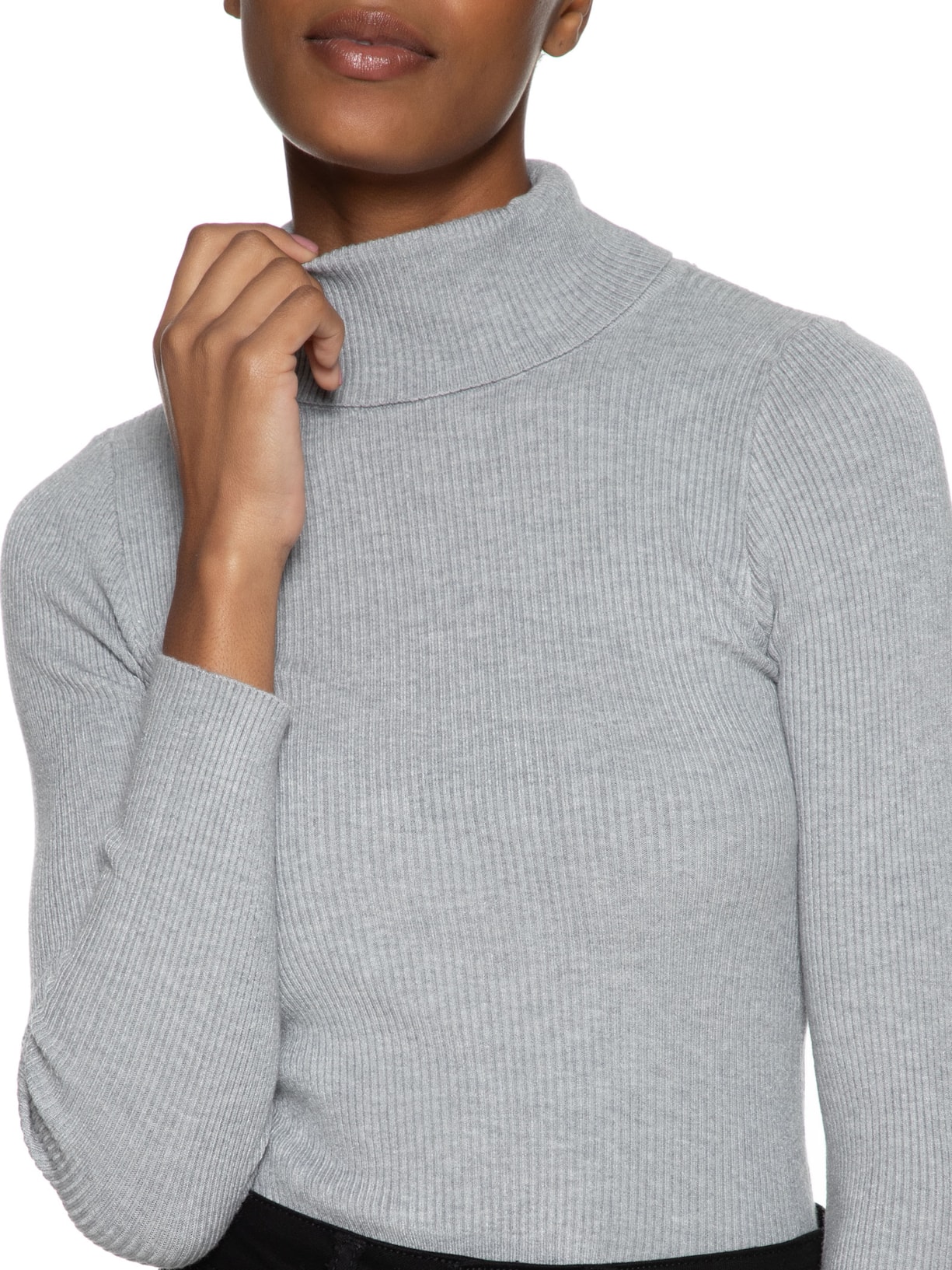 Blusa Feminina Tricot Gola Alta Cinza Basiq