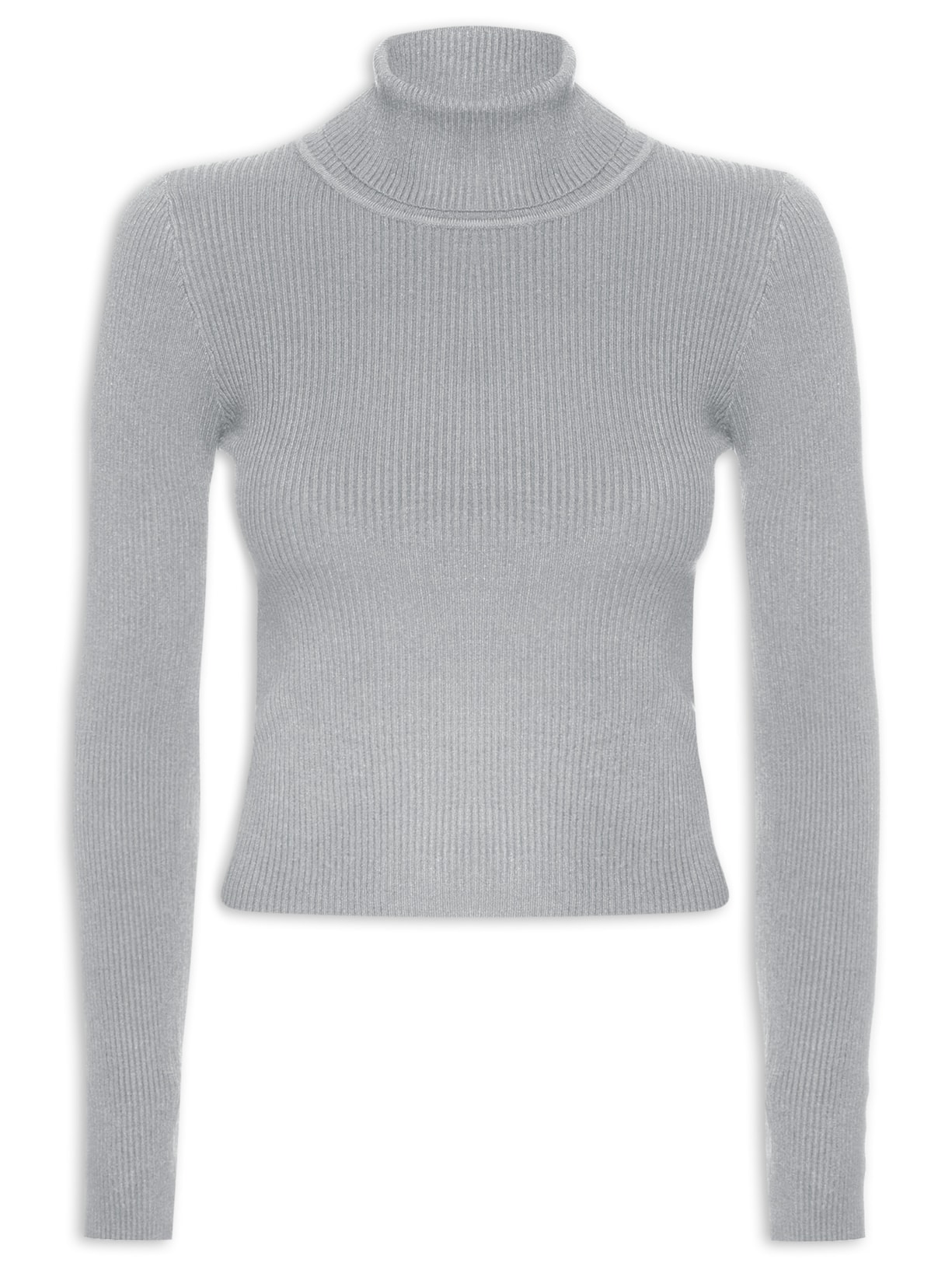 Blusa Feminina Tricot Gola Alta Cinza Basiq