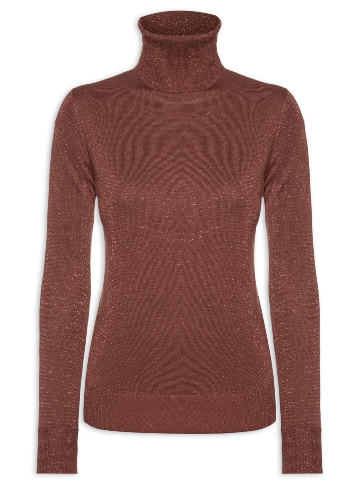 Blusa Feminina Tricot Gola Alta Com Lurex - Marrom