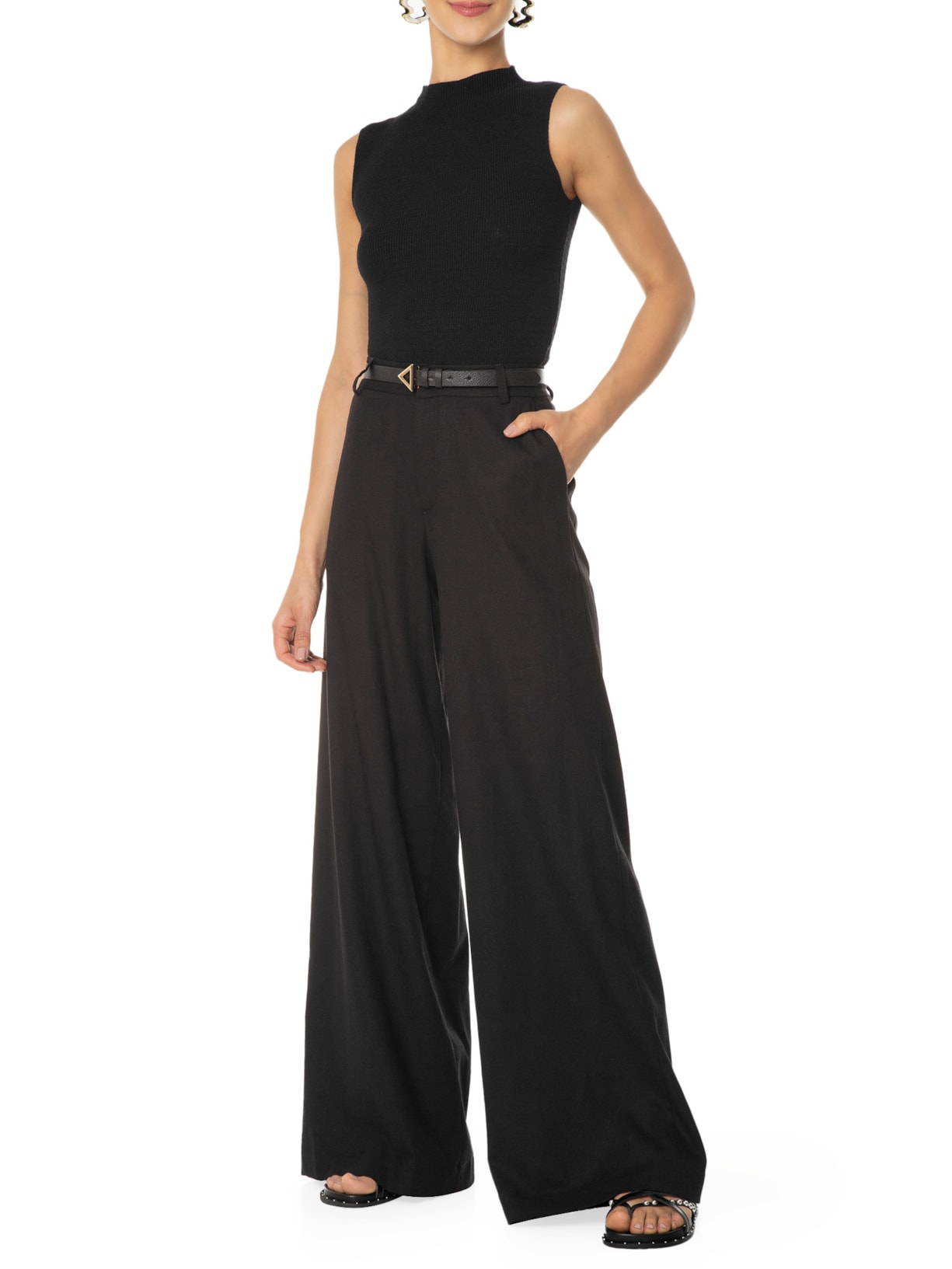 Blusa Feminina Tricot Gola Alta Preto '2Essential