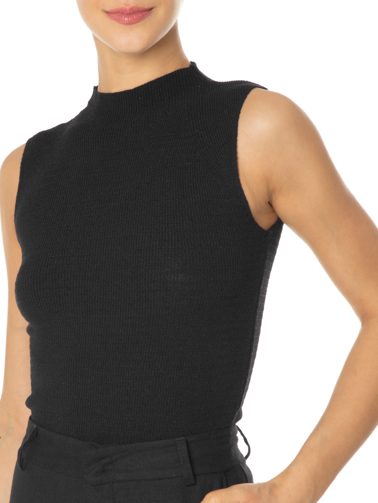 Blusa Feminina Tricot Gola Alta Preto '2Essential