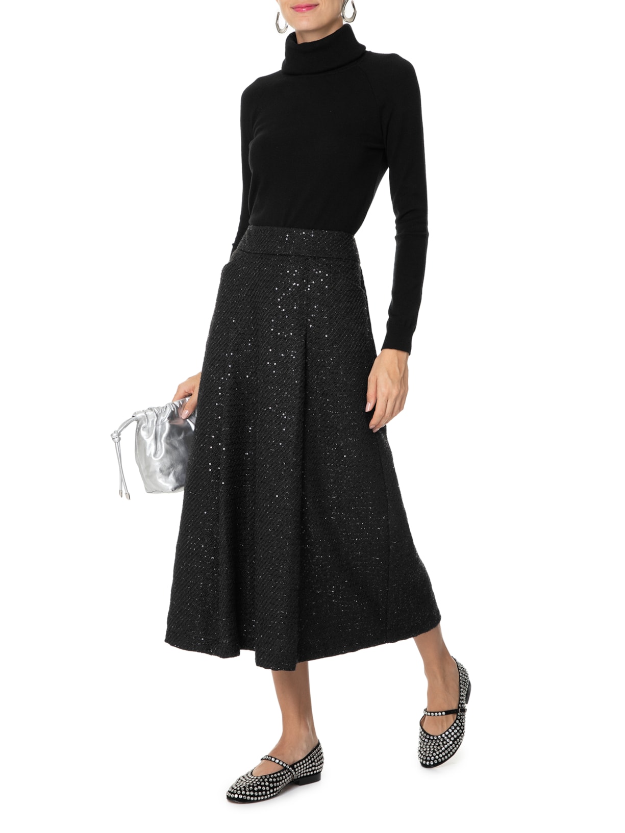 Blusa Feminina Tricot Gola Alta Preto Mixed