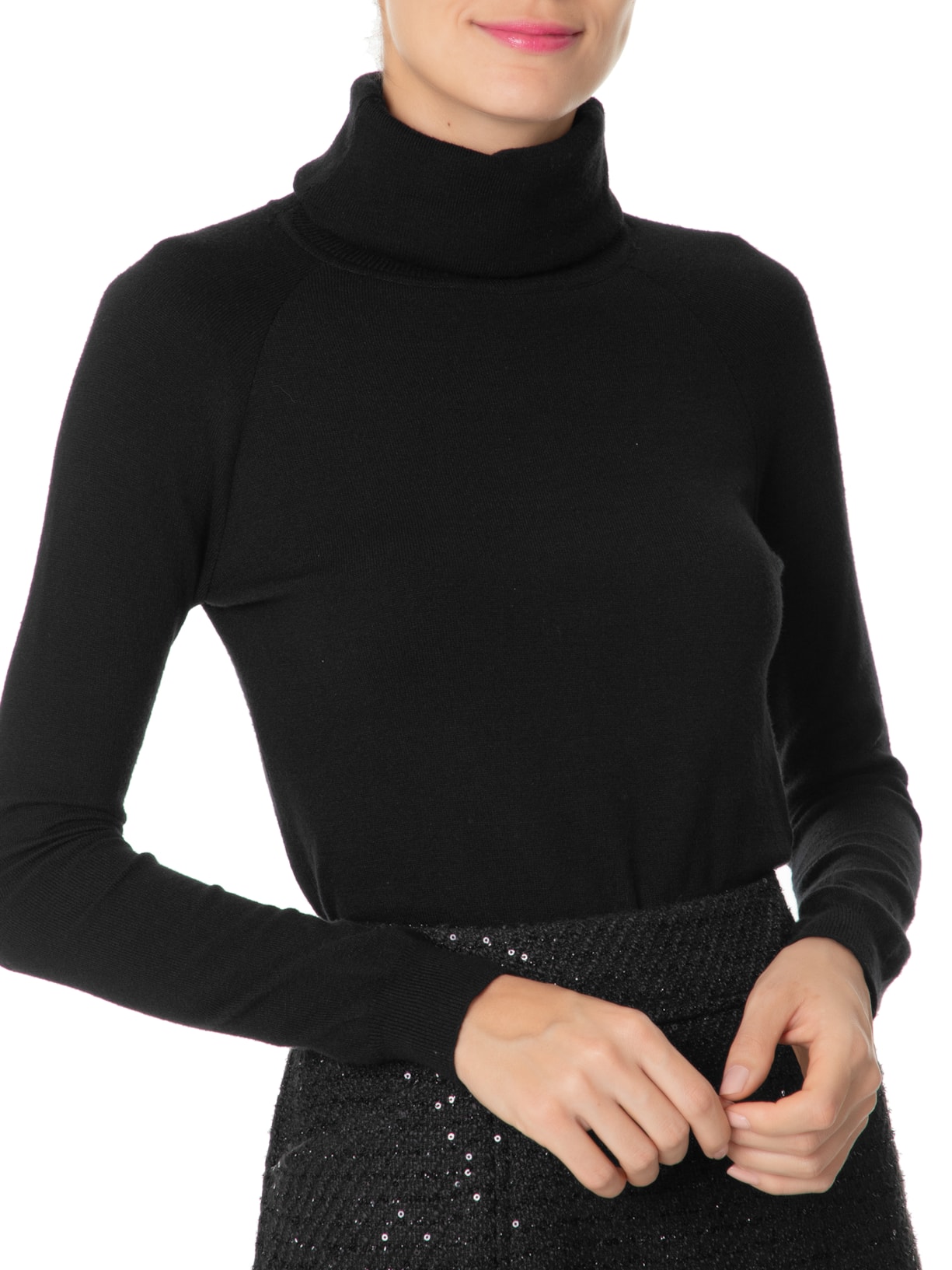 Blusa Feminina Tricot Gola Alta Preto Mixed