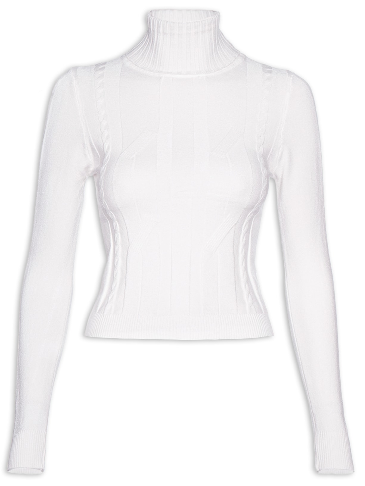 Blusa Feminina Tricot Gola Alta Texturizada Branco Basiq