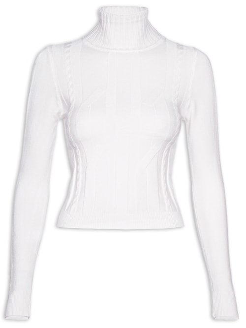 Blusa Feminina Tricot Gola Alta Texturizada - Branco