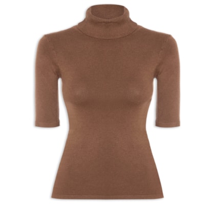 Blusa Feminina Tricot Gola Alta – Marrom