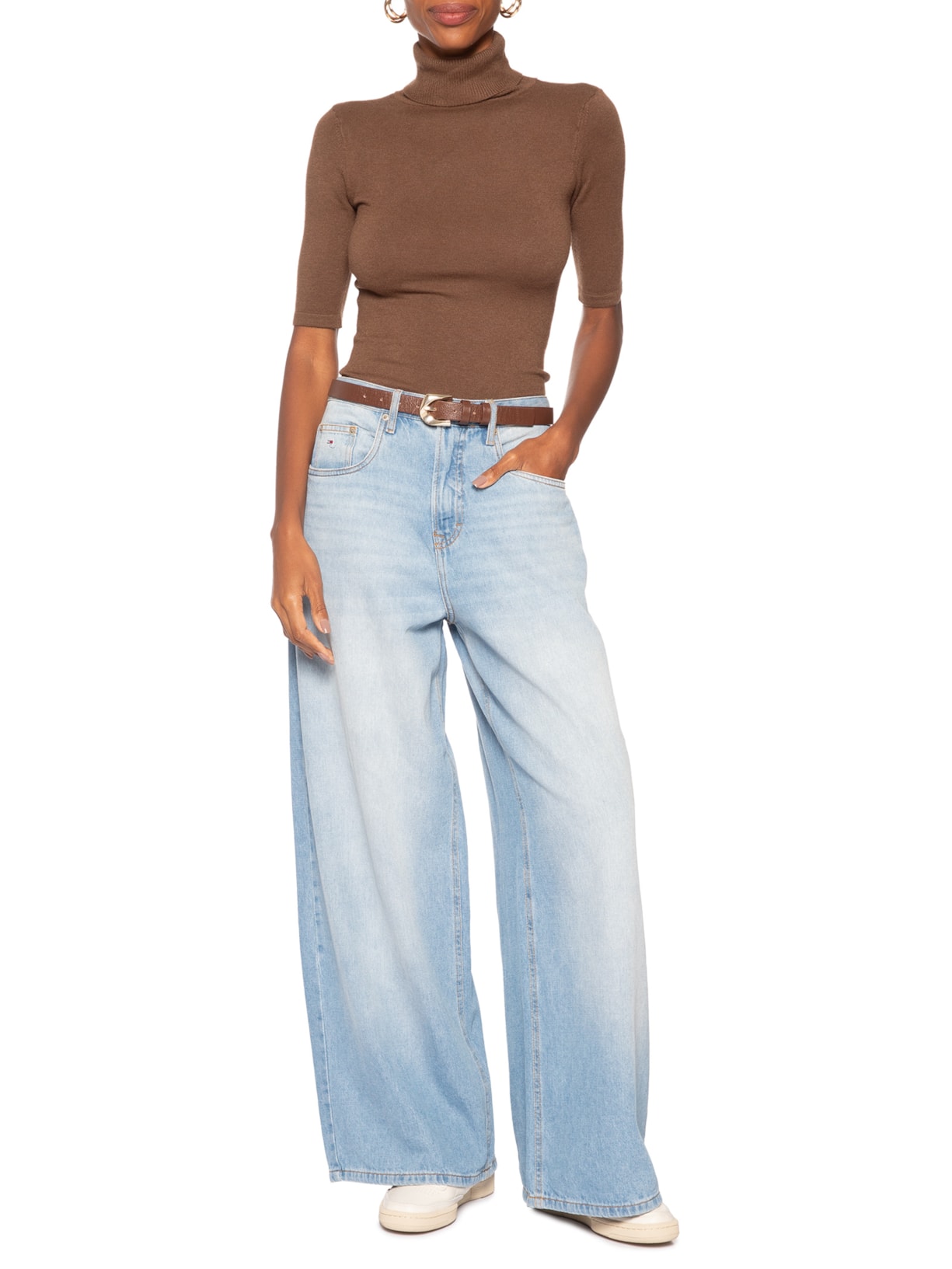 Blusa Feminina Tricot Gola Alta – Marrom Basiq