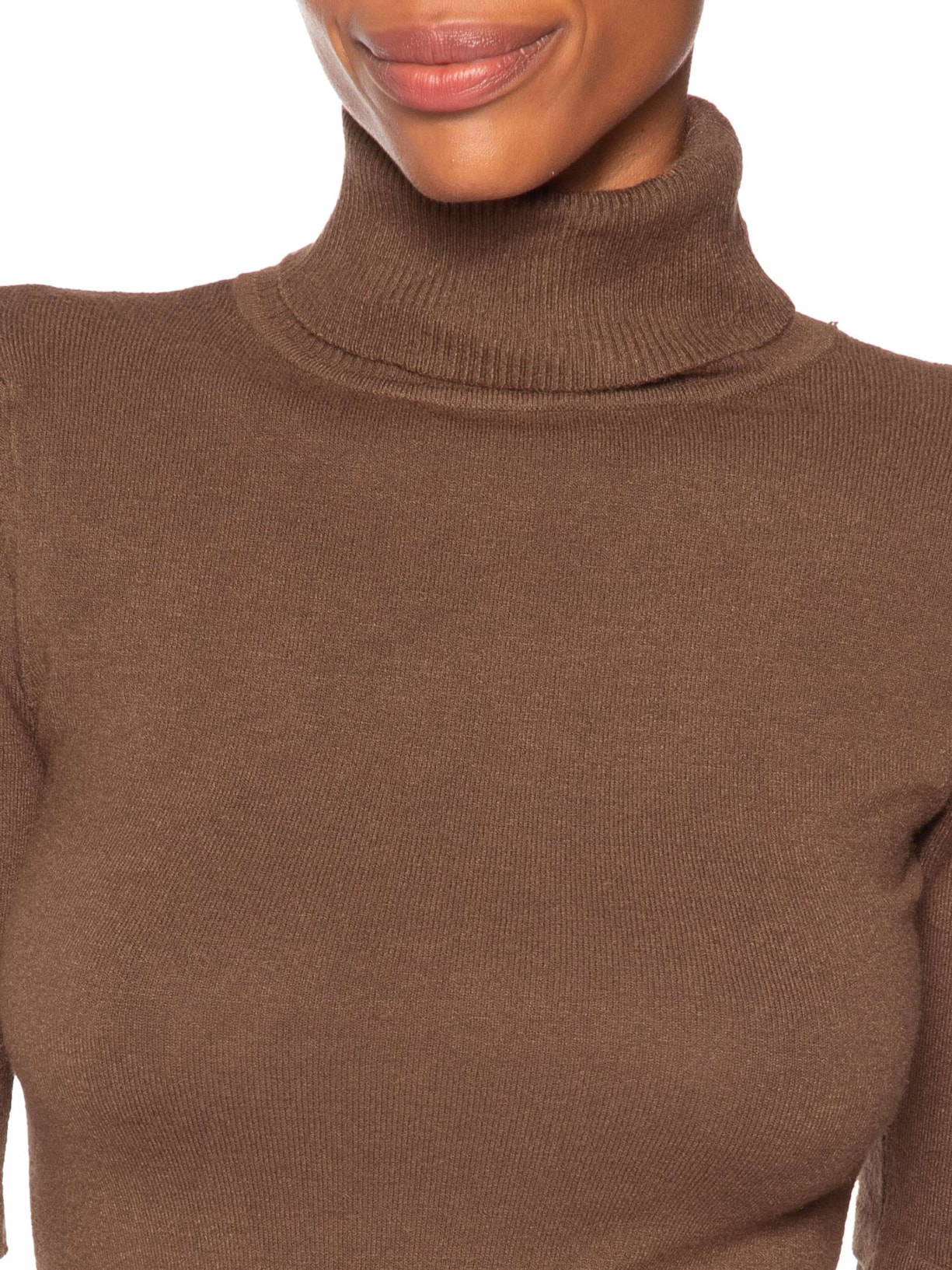 Blusa Feminina Tricot Gola Alta – Marrom Basiq