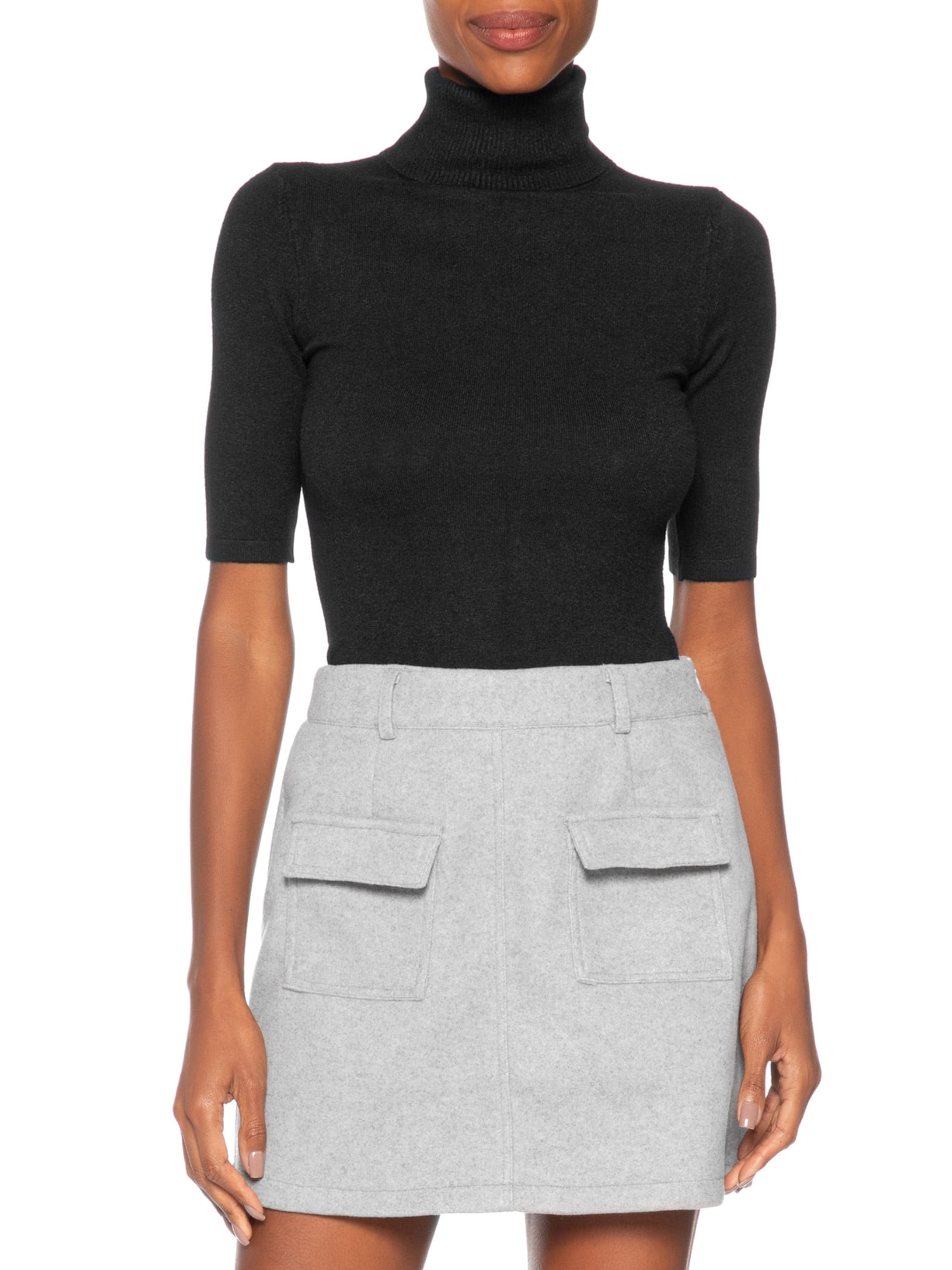 Blusa Feminina Tricot Gola Alta – Preto Basiq