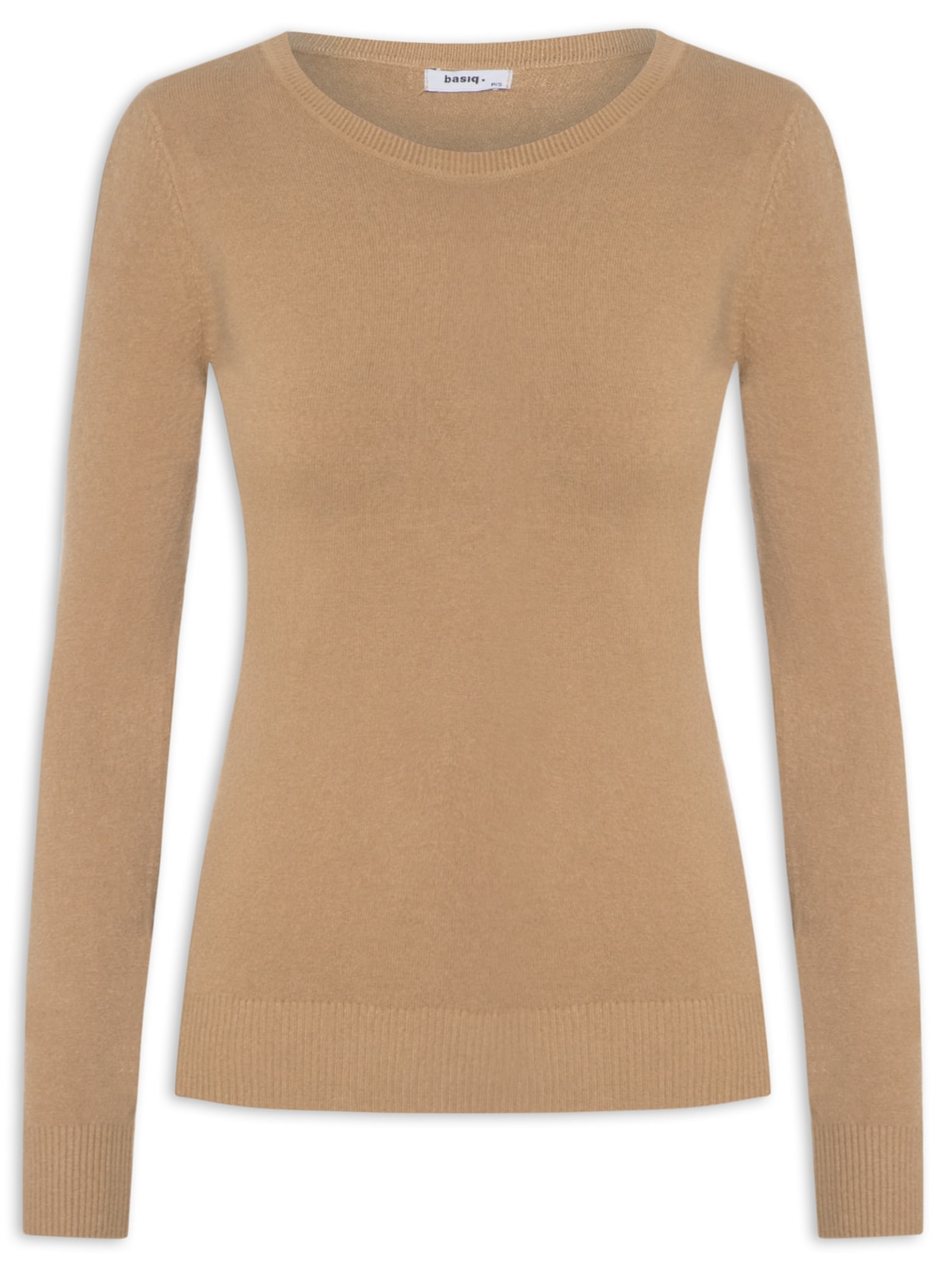 Blusa Feminina Tricot Gola Careca - Bege