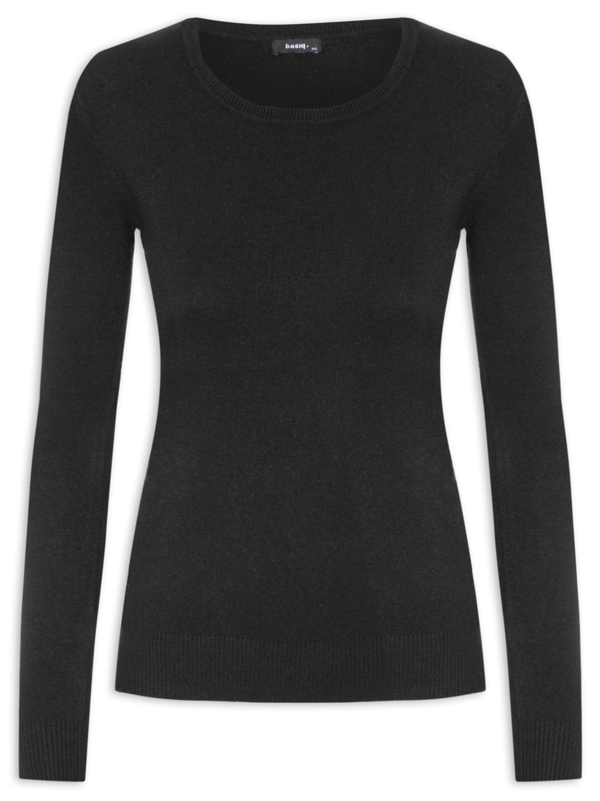 Blusa Feminina Tricot Gola Careca - Preto
