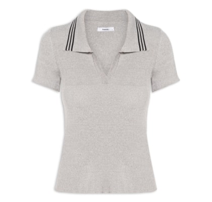 Blusa Feminina Tricot Gola Esporte - Cinza