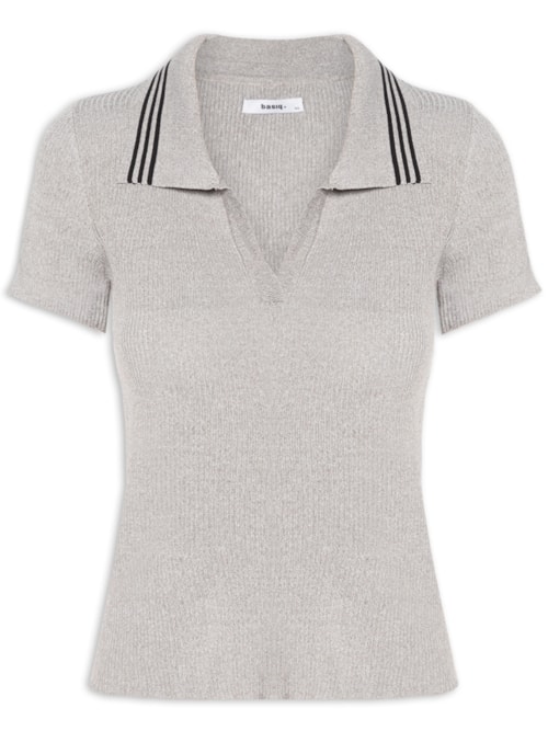 Blusa Feminina Tricot Gola Esporte - Cinza