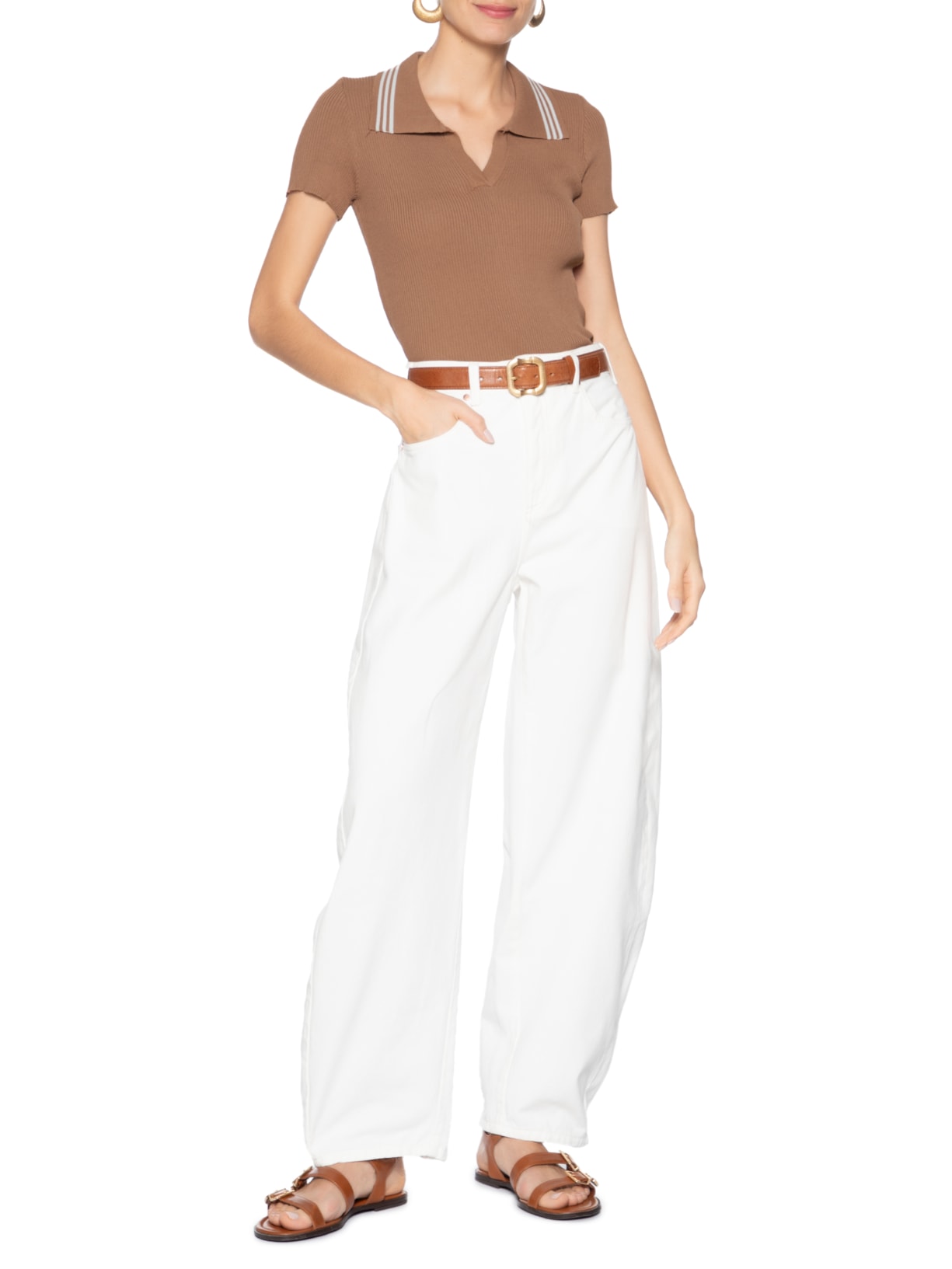 Blusa Feminina Tricot Gola Esporte Marrom Basiq