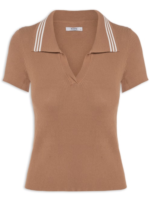 Blusa Feminina Tricot Gola Esporte - Marrom