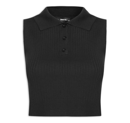 Blusa Feminina Tricot Gola Esporte - Preto