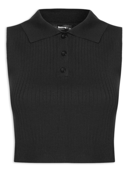 Blusa Feminina Tricot Gola Esporte - Preto