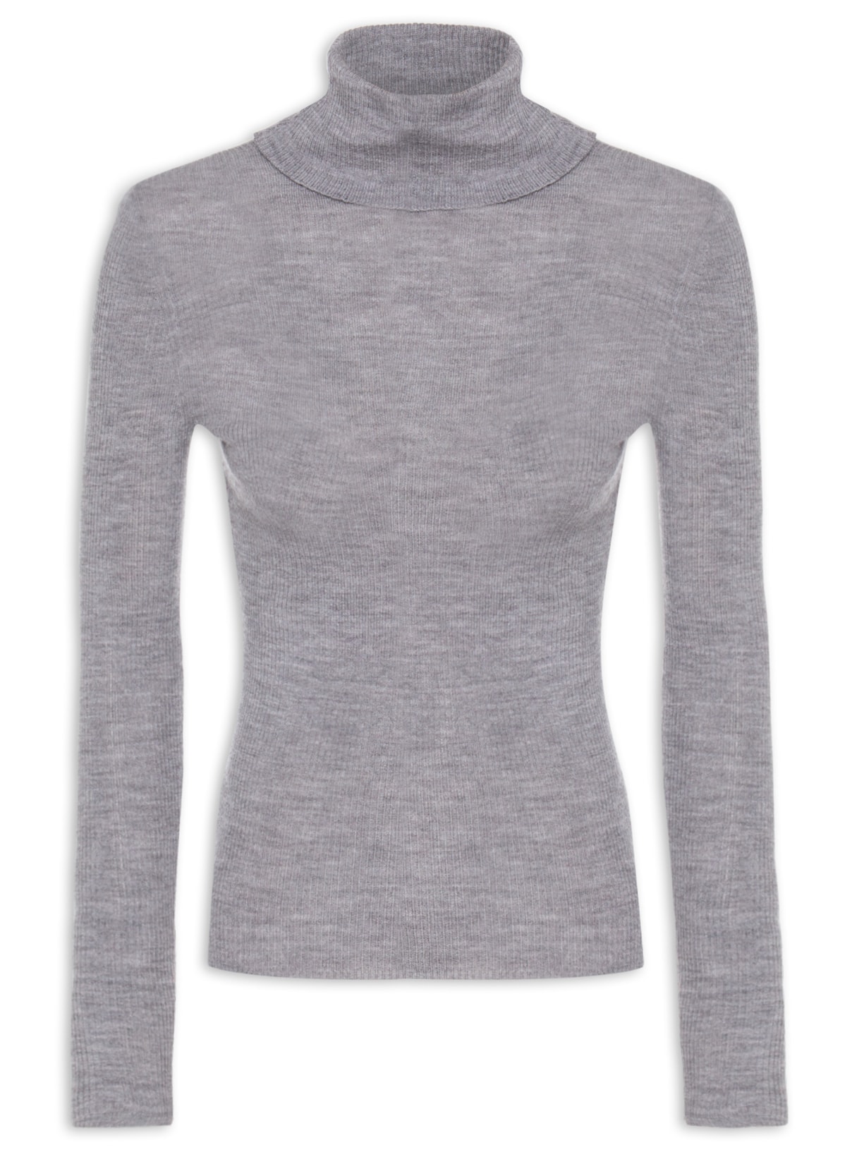 Blusa Feminina Tricot Gola Lã - Cinza