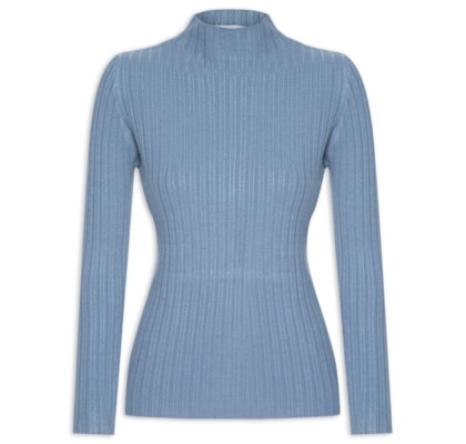 Blusa Feminina Tricot Gola Média Texturizada - Azul 